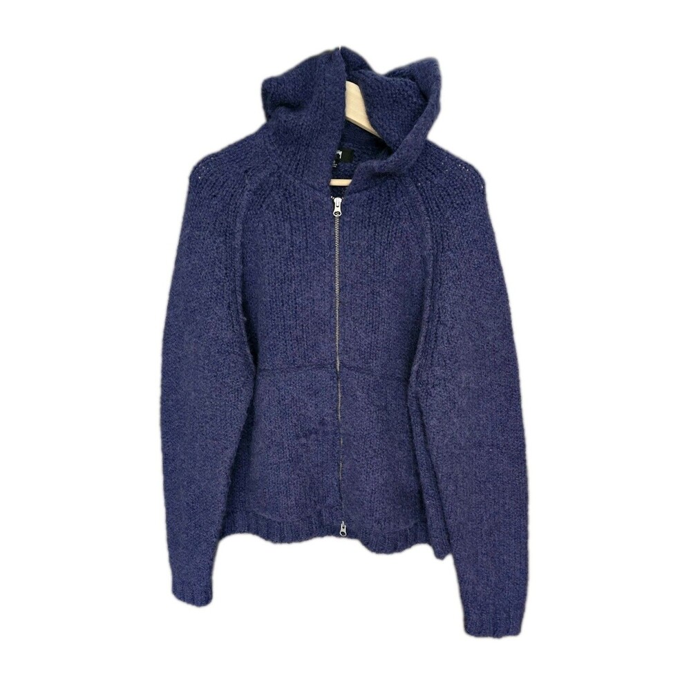 Stüssy Alpaca Wool Zip Up Hoodie Sweater Navy/Purple Gorpcore Streetwear S